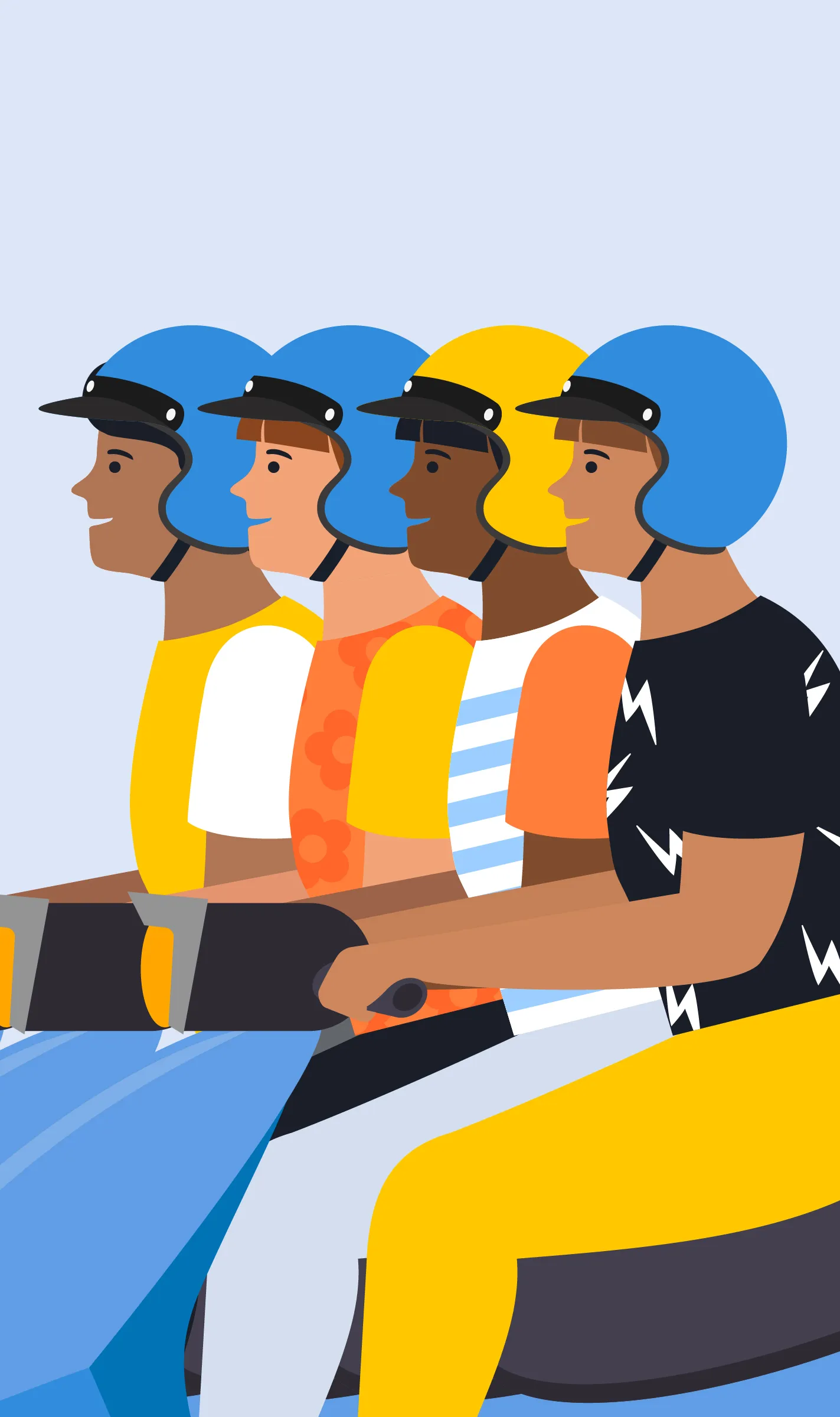 Group of motorcycle riders wearing helmets